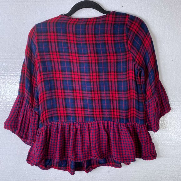 Skies Are Blue XS Plaid Ruffle Peplum Top Blouse - Picture 3 of 11